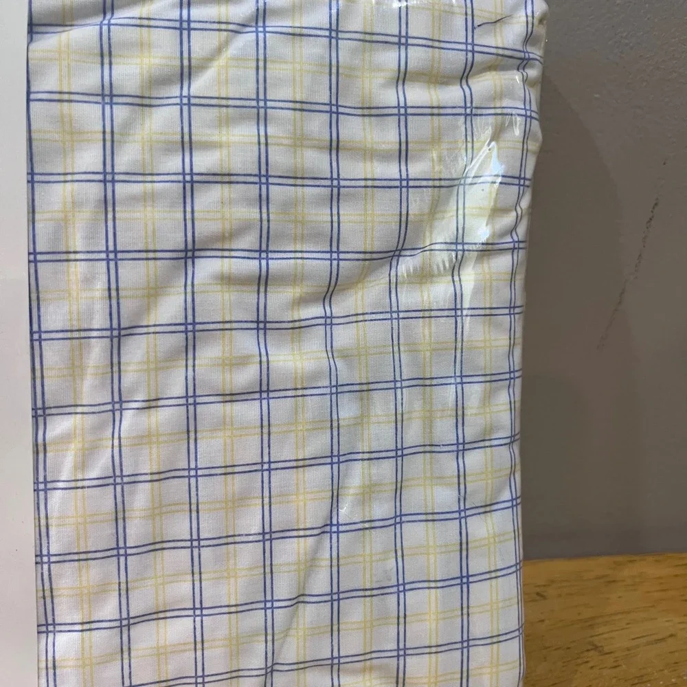 Vtg Martha Stewart Everyday Full Fitted Sheet 230 TC Plaid Blue Yellow 2000 NEW